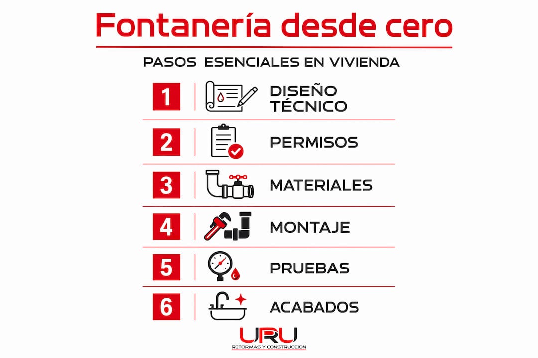 Esta infografía explica de forma sencilla los pasos a seguir para realizar una instalación de fontanería.