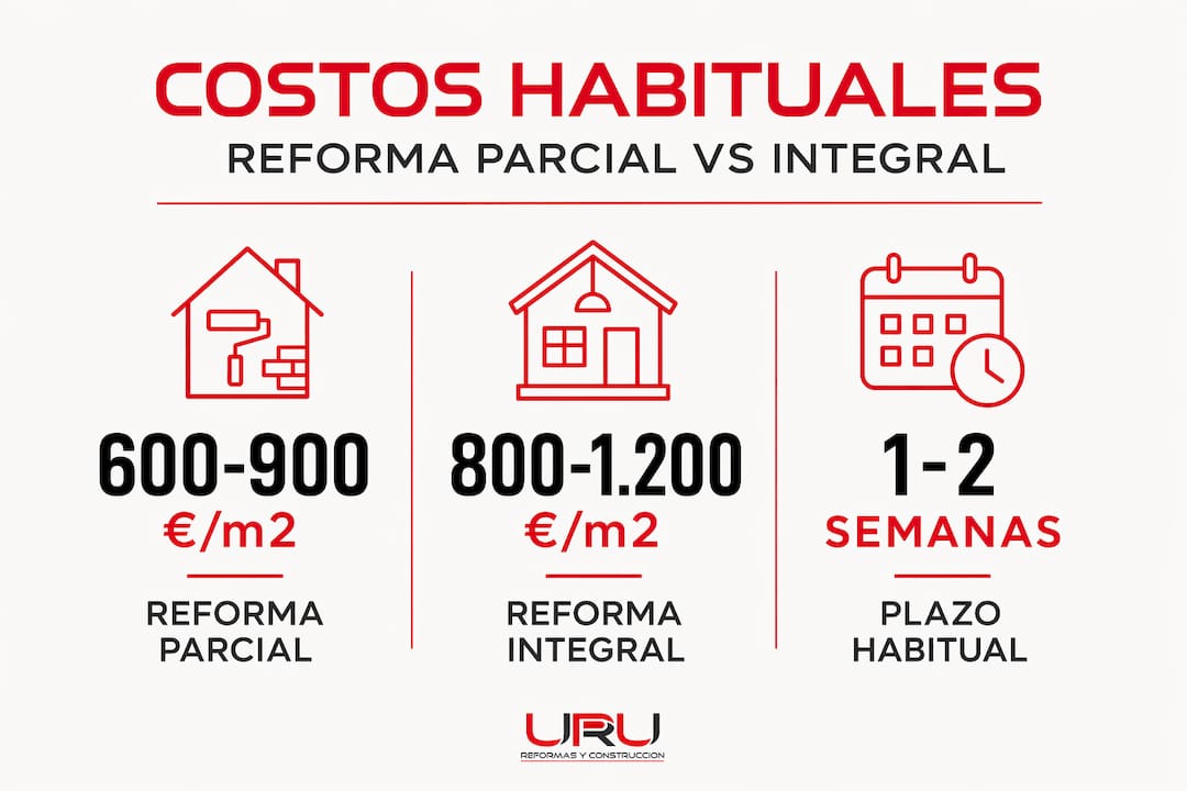 Guía visual sobre precios y tiempos para una reforma parcial en casa