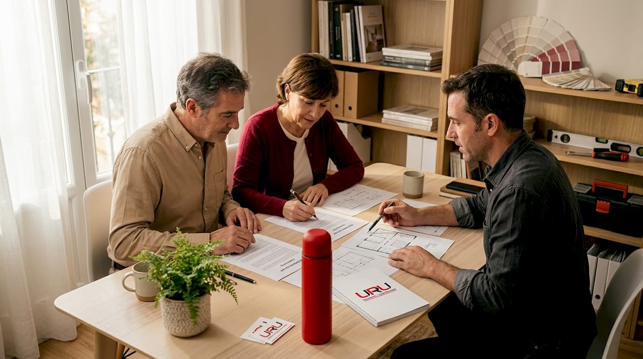 Una pareja revisa detenidamente el contrato para la reforma de su vivienda.