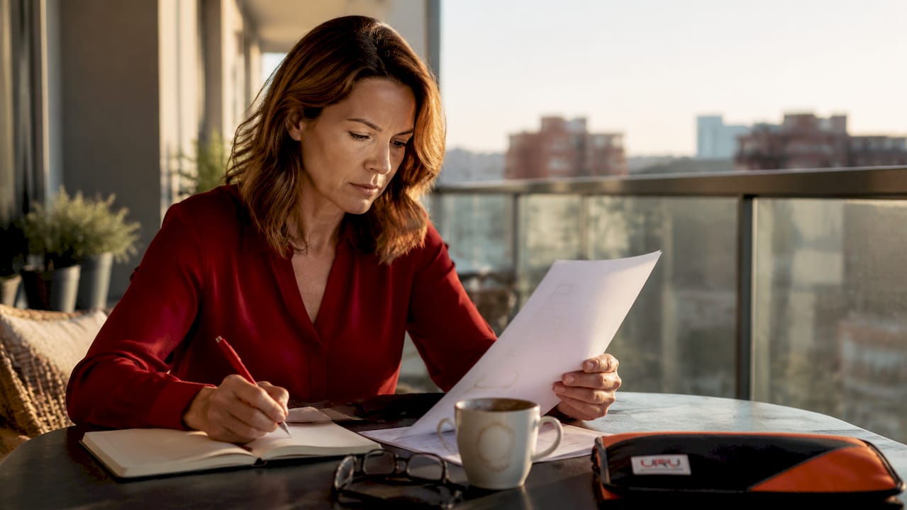 Mujer revisando en papel el presupuesto de la reforma