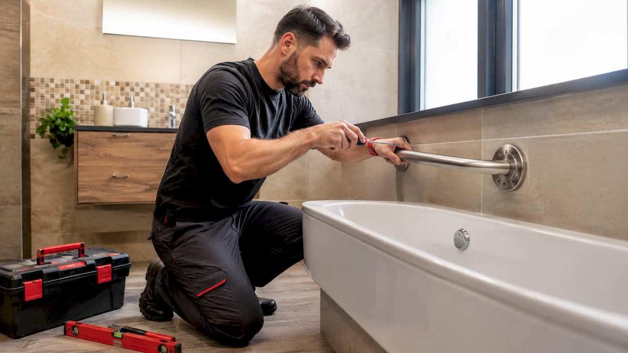 Colocación de barra de apoyo en baño adaptado