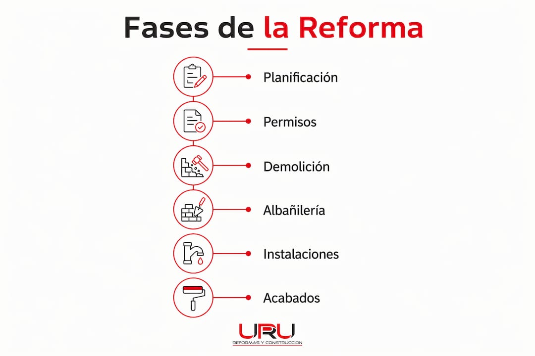 Infografía que detalla las distintas etapas de una reforma en casa