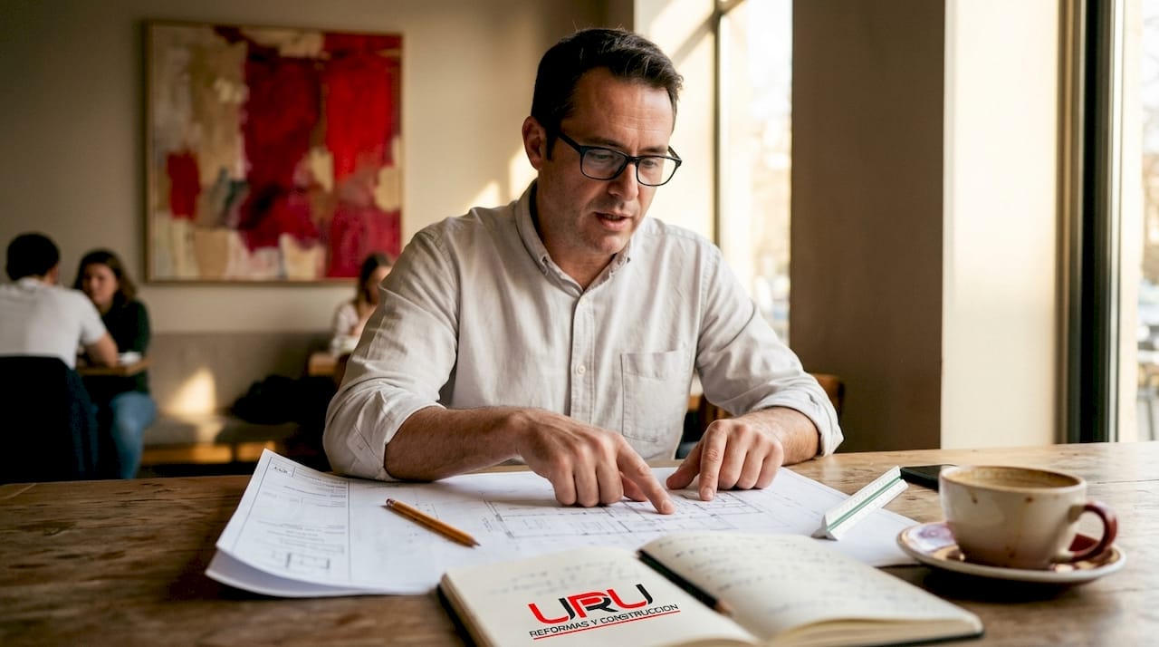 Un arquitecto analiza los planos para llevar a cabo una reforma completa.