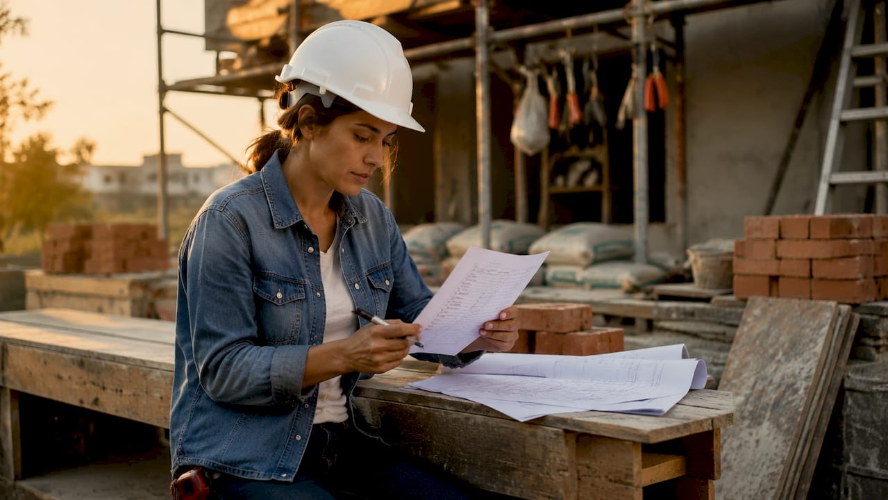 Especialista supervisando el avance de la planificación en la obra