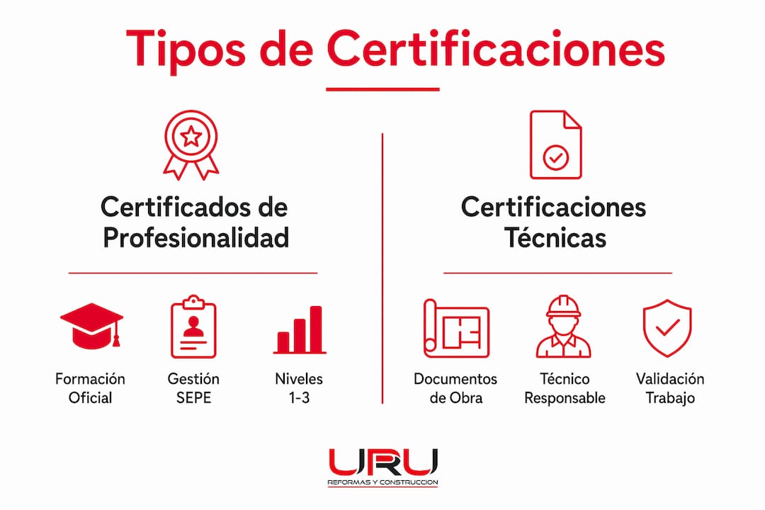 Infografía: diferencias clave entre certificados de profesionalidad y certificaciones técnicas