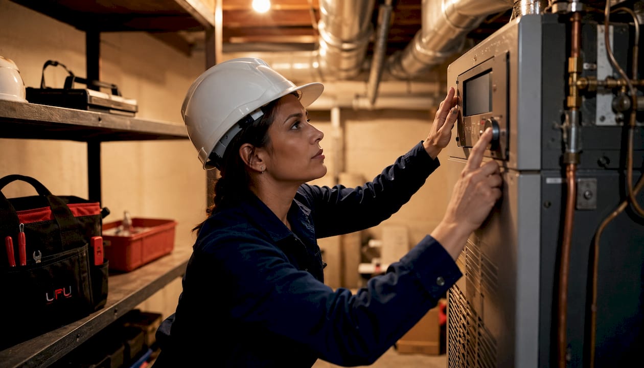 Profesional realizando una inspección al sistema de climatización por conductos