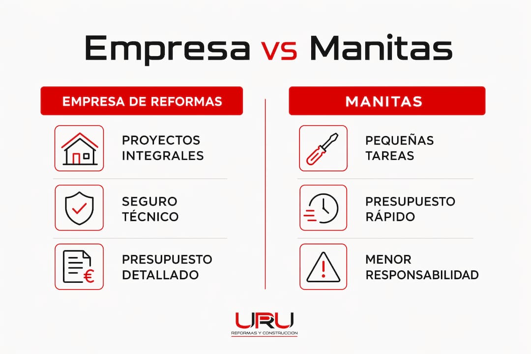 Infografía: diferencias clave entre una empresa de reformas y un profesional de reparaciones