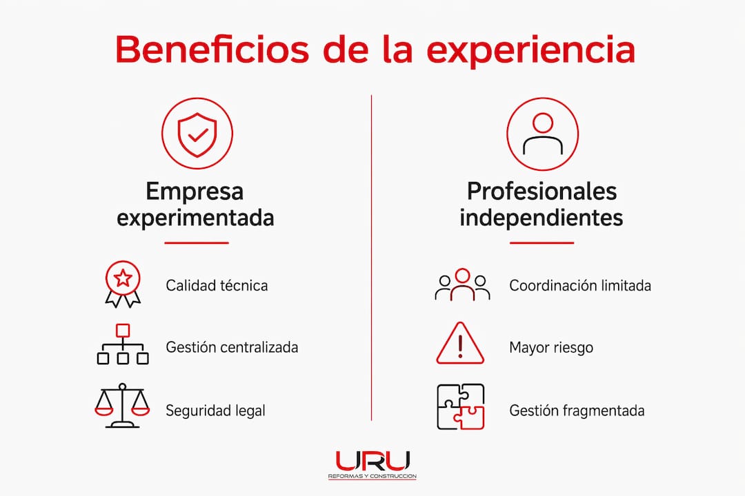 Infografía que muestra las ventajas de trabajar en una empresa frente a ejercer como profesional independiente.