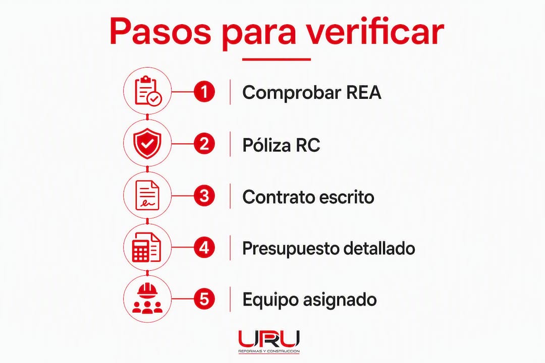 Infografía con los pasos esenciales para asegurarte de que la empresa de reformas es fiable