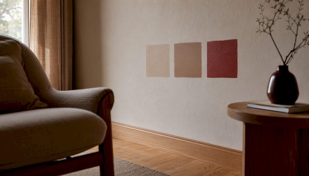 Prueba los colores de pintura directamente en la pared, colocando los muebles cerca para ver cómo combinan juntos.