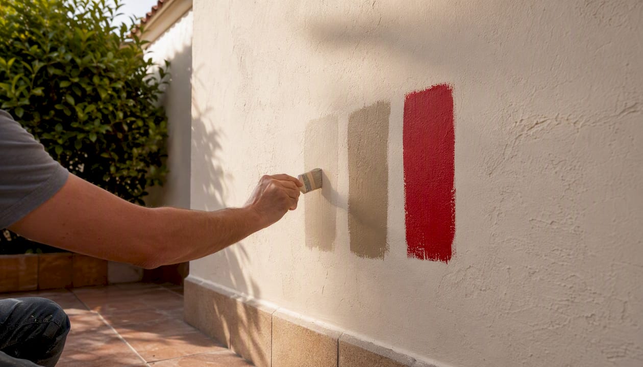Aplicando muestras de color a mano directamente sobre la pared