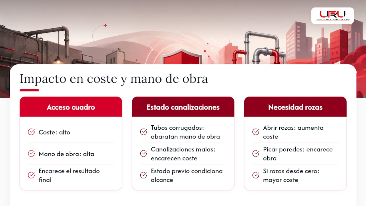 Esquema de los factores que influyen en el coste y el tiempo de una reforma
