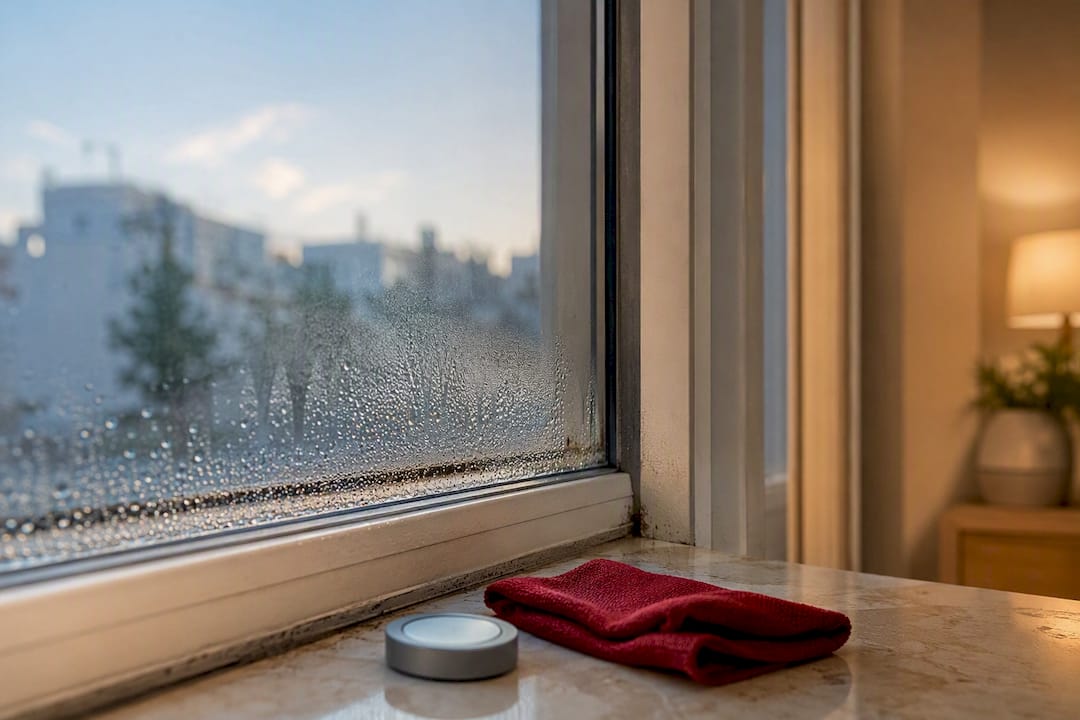 Acumulación de condensación en el marco de una ventana