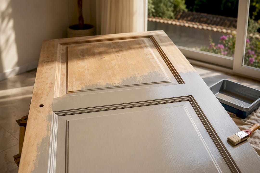 Puerta antigua de madera recién pintada