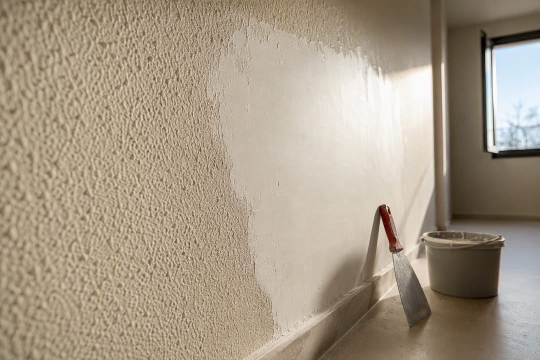 Pared con gotelé parcialmente lijada