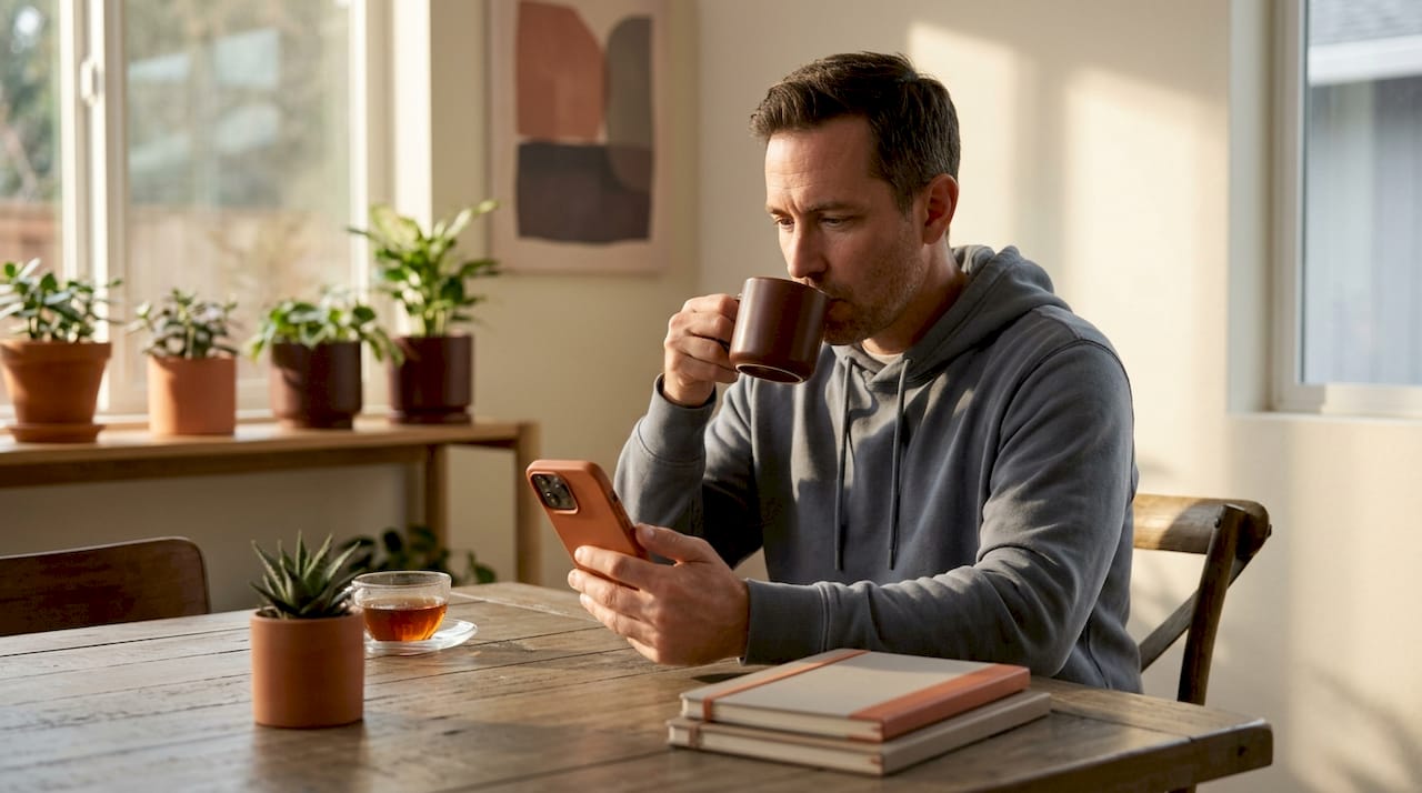 Man completing mental health self assessment app