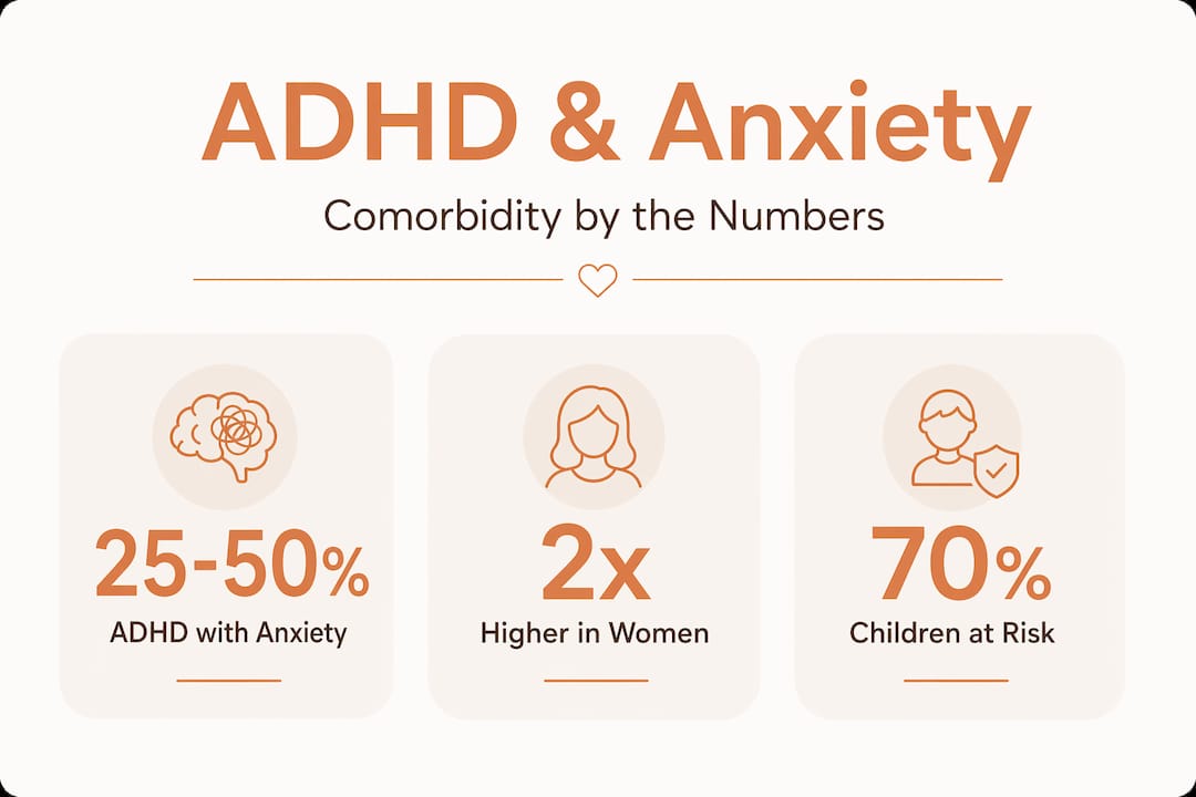 Infographic with ADHD and anxiety comorbidity statistics