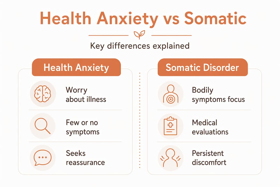 Infographic comparing health anxiety and somatic disorder