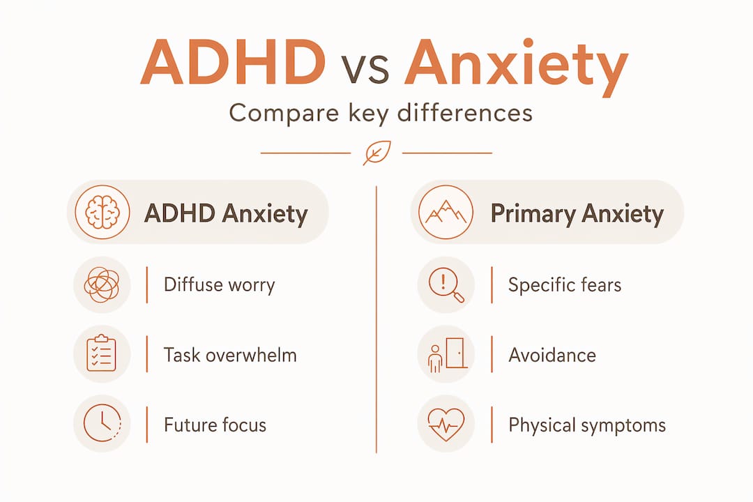 Infographic comparing ADHD and anxiety differences