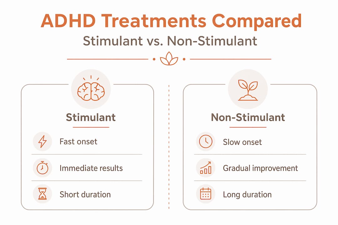 Infographic comparing stimulant and non-stimulant ADHD medications