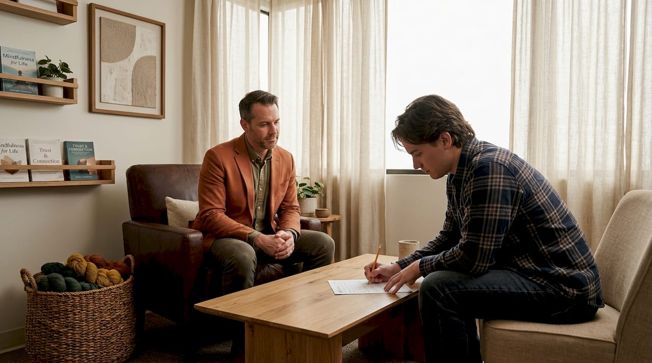 Therapist and client in session practicing CBT