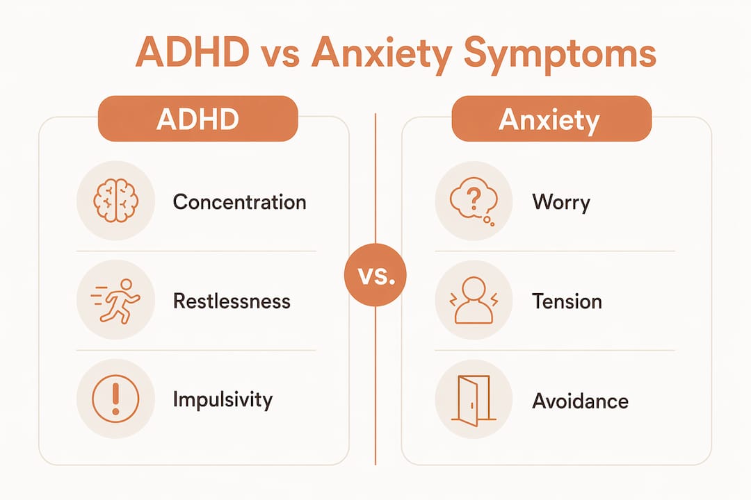 Comparison infographic of ADHD and anxiety symptoms