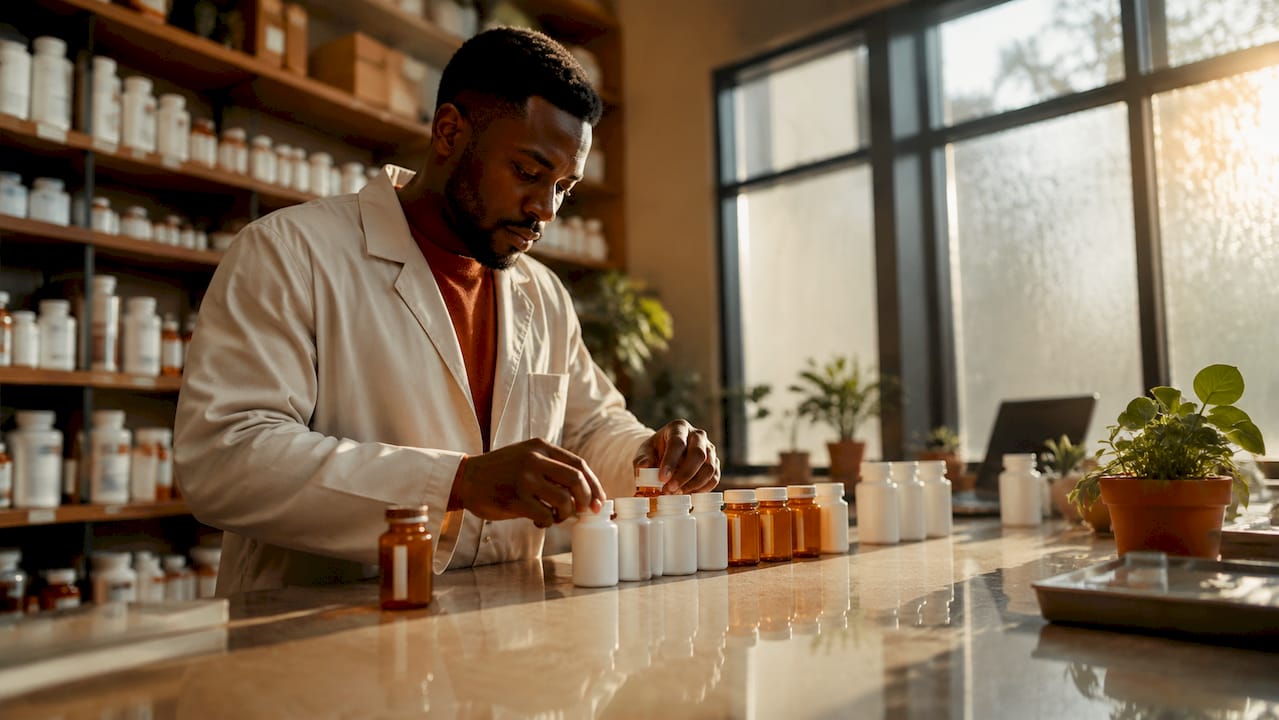 Pharmacist organizing ADHD medications