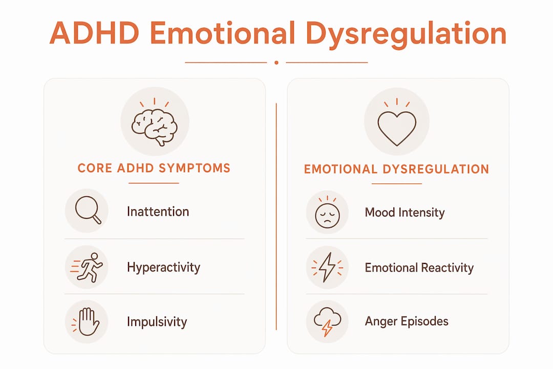 Comparison infographic of ADHD symptoms and emotional dysregulation