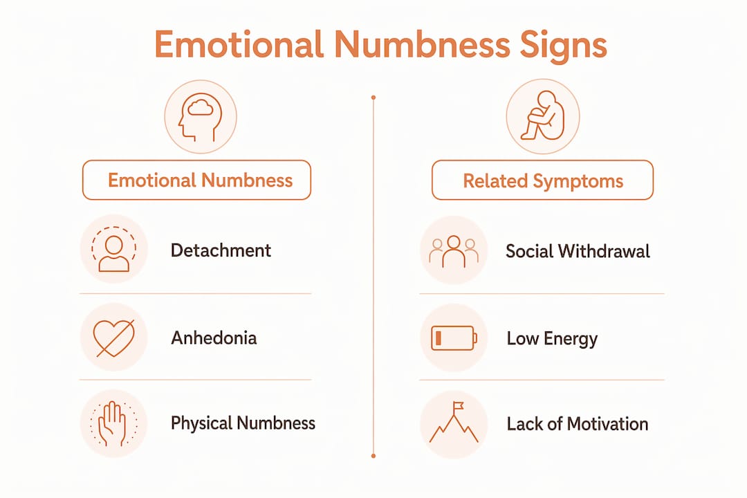 Infographic comparing emotional numbness and related symptoms