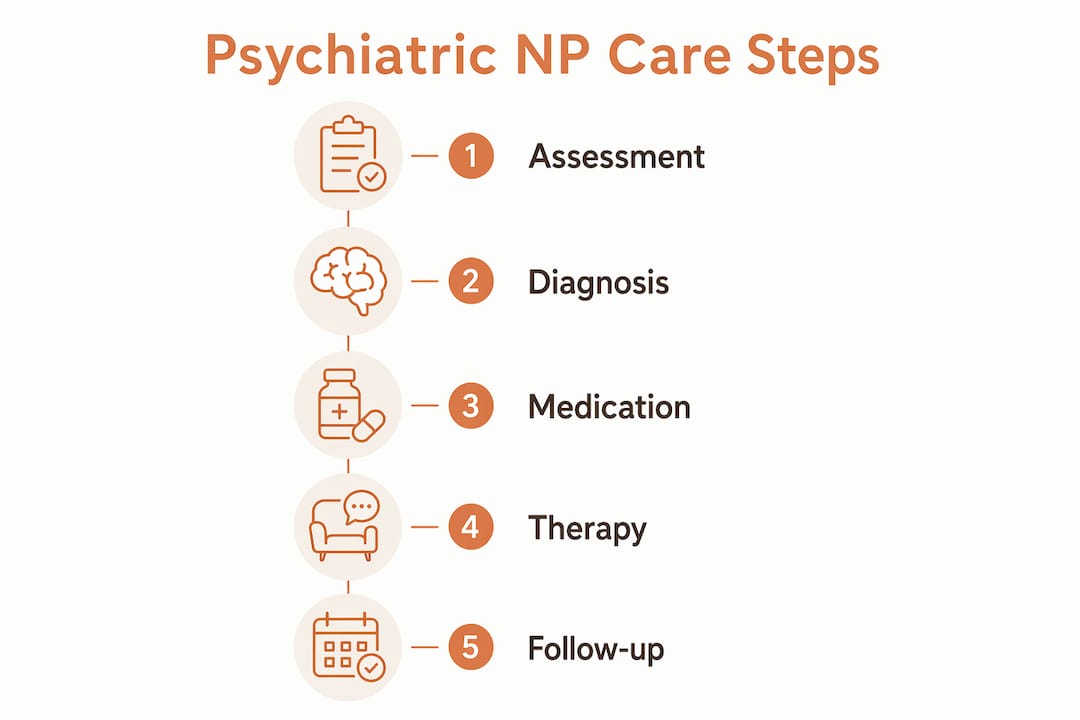 Infographic showing care steps by psychiatric nurse practitioners