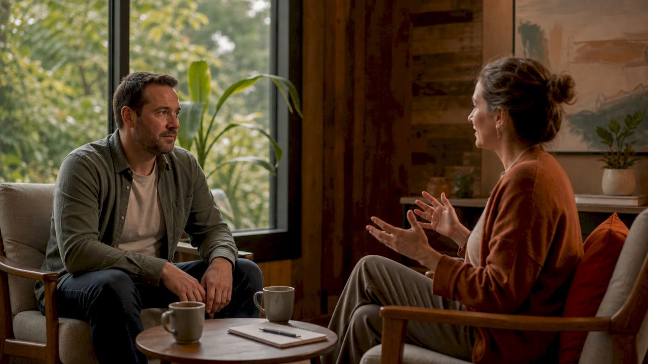 Therapist and patient discussing coping strategies