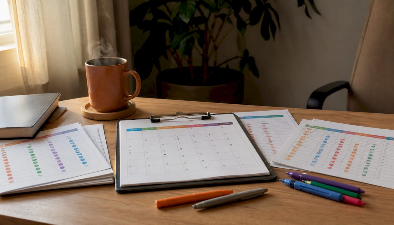 Close-up of weekly mood logs tracking SSRI effects