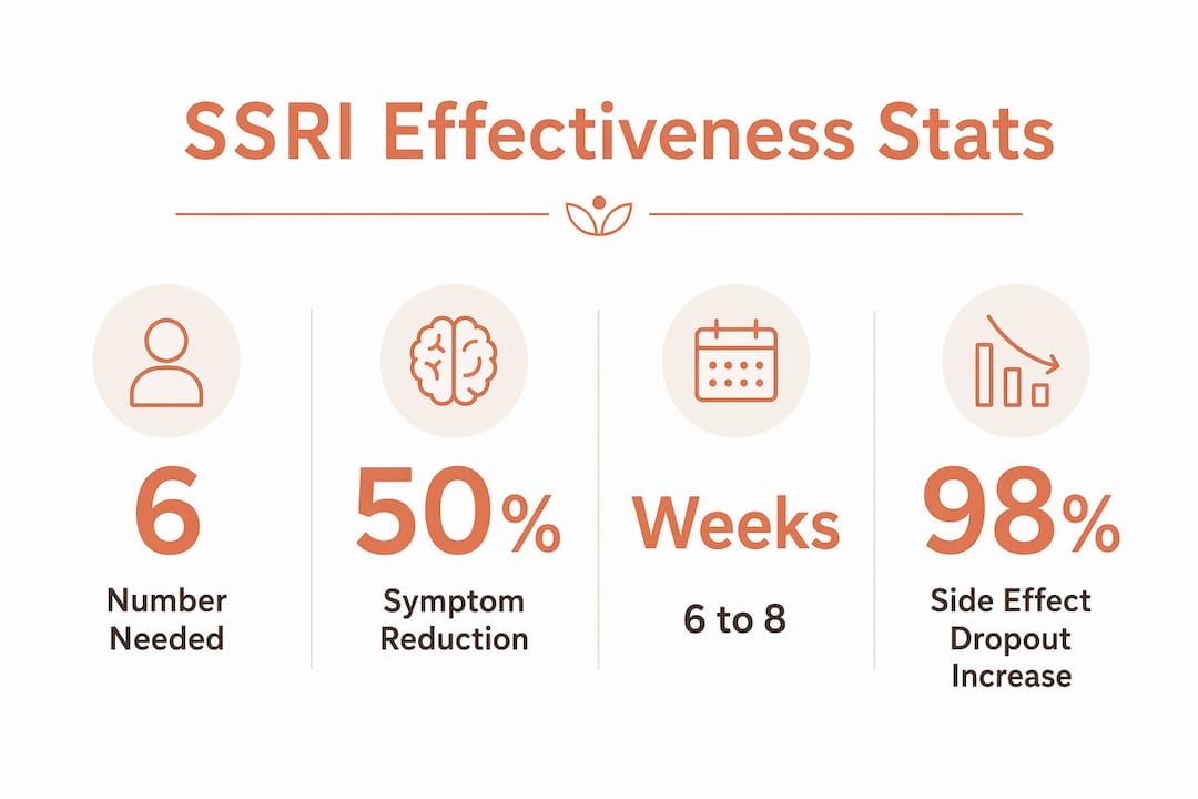 Infographic displaying SSRI effectiveness and side effect statistics