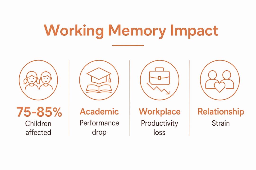 Infographic showing working memory impact statistics