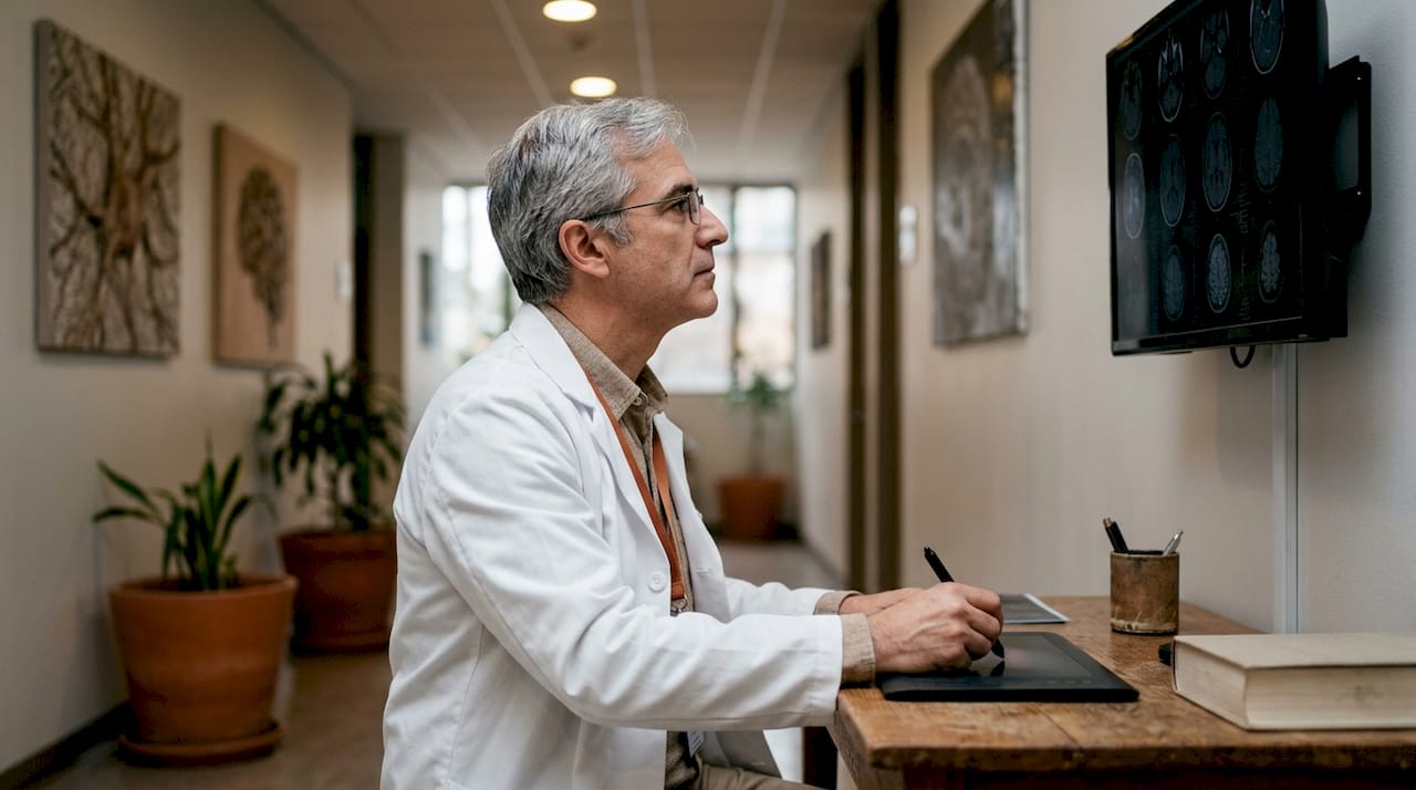 Radiologist reviewing brain scans related to ADHD