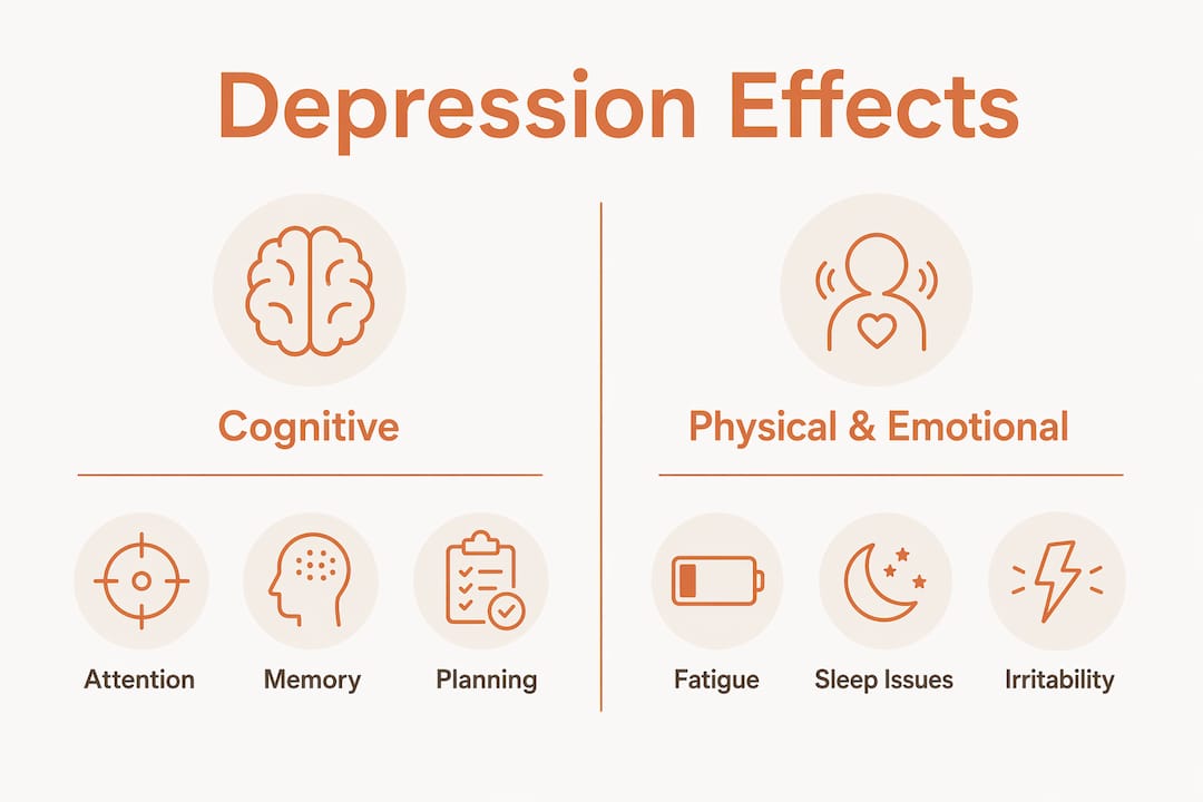 Infographic showing cognitive versus physical and emotional depression effects