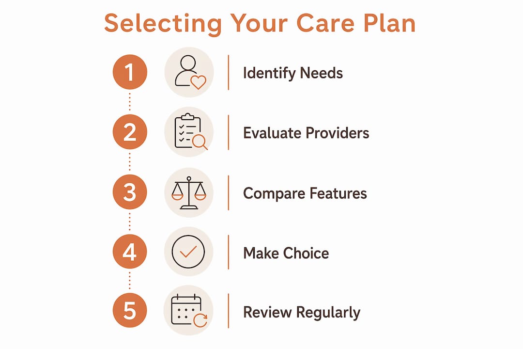 Infographic illustrating care plan selection steps