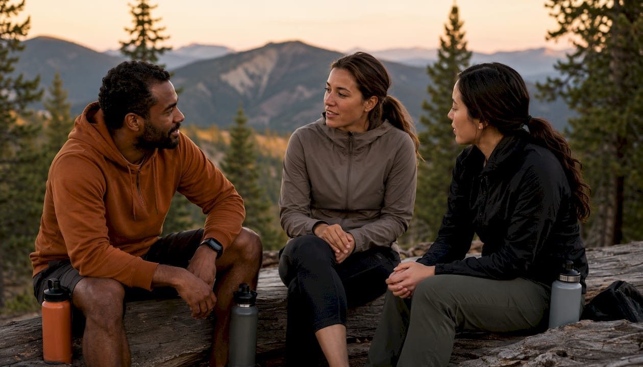 Group hiking discussing altitude lifestyle effects