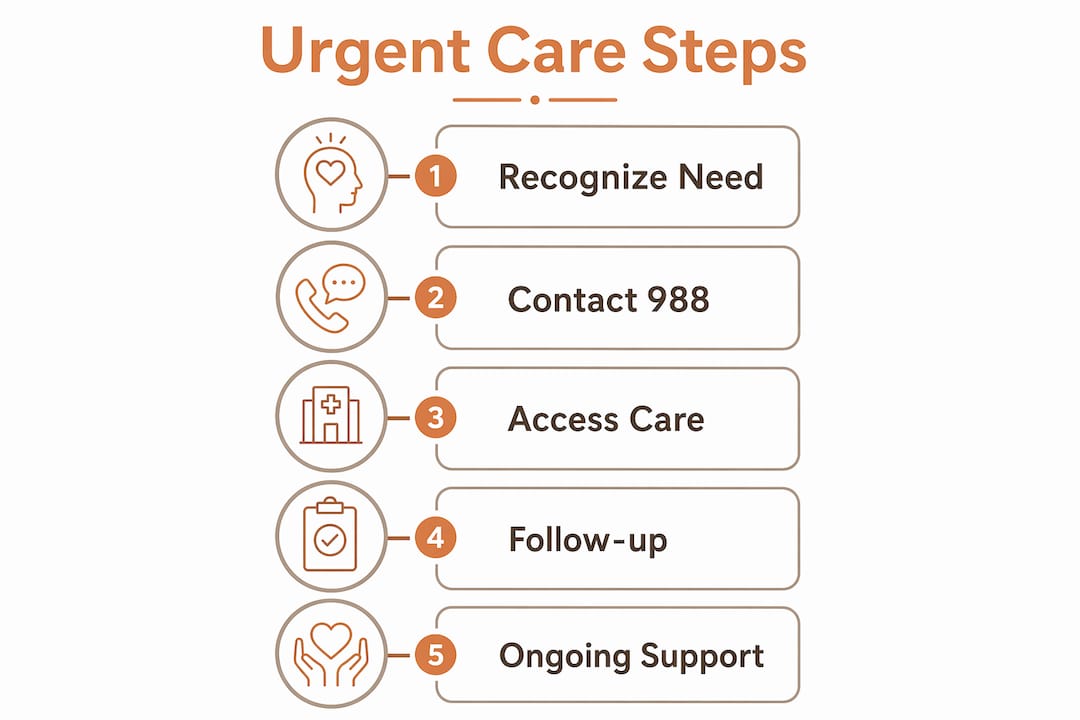 Infographic illustrating steps for urgent mental health care access