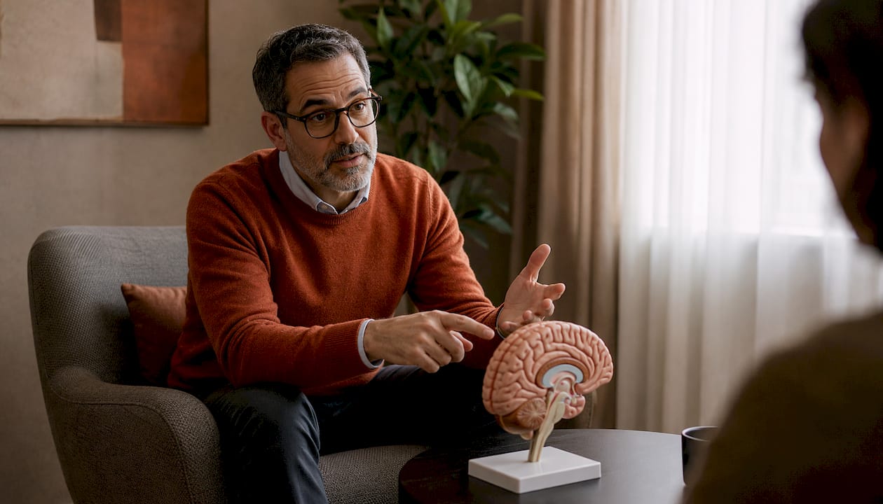 Psychiatrist explaining ADHD diagnosis to patient