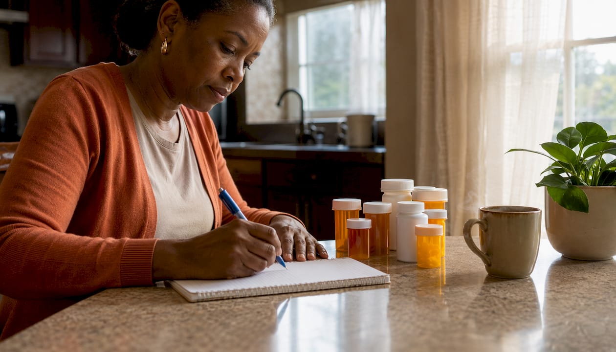 Patient preparing medication list for intake