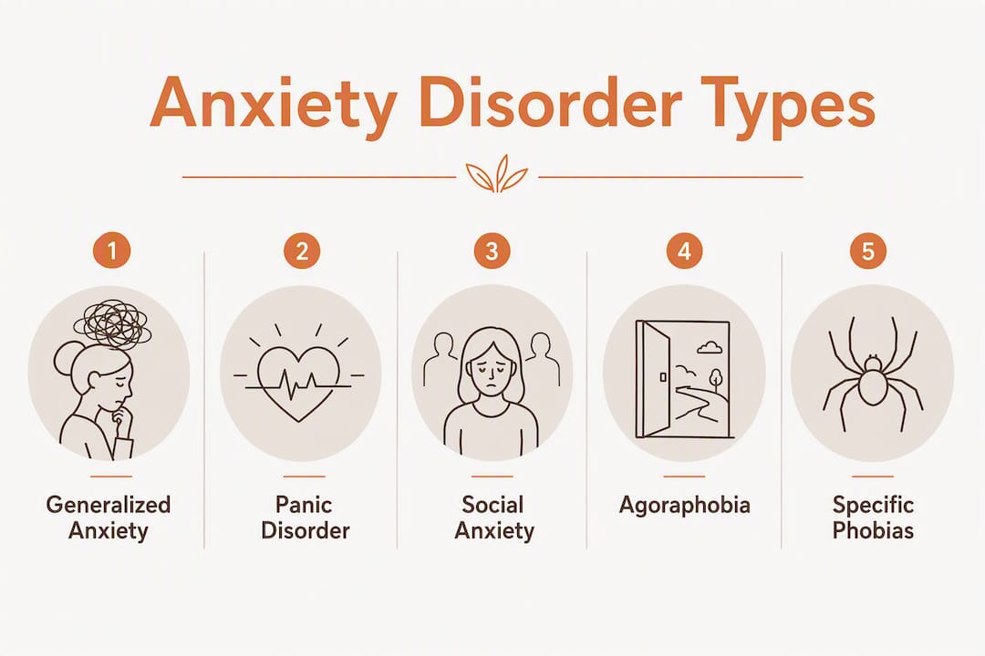 Infographic illustrating major anxiety disorder types