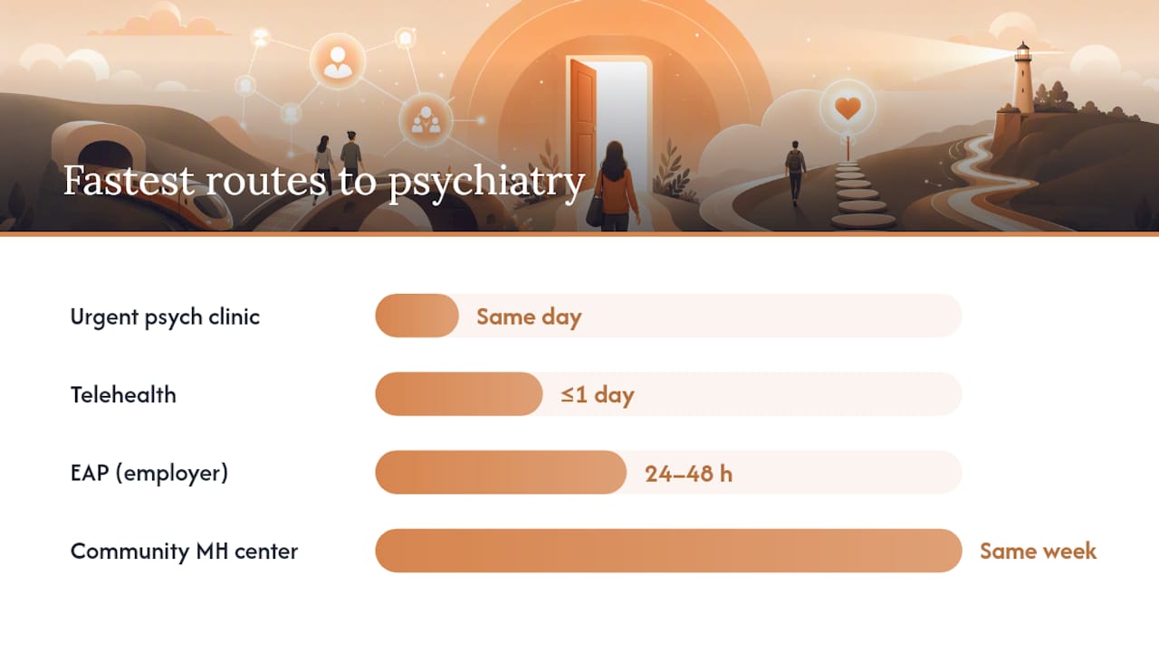 What are the fastest ways to see a psychiatrist? — overview diagram