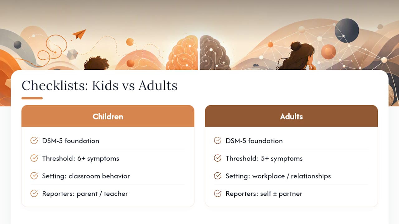 How Do Checklists Differ for Kids Versus Adults? — overview diagram