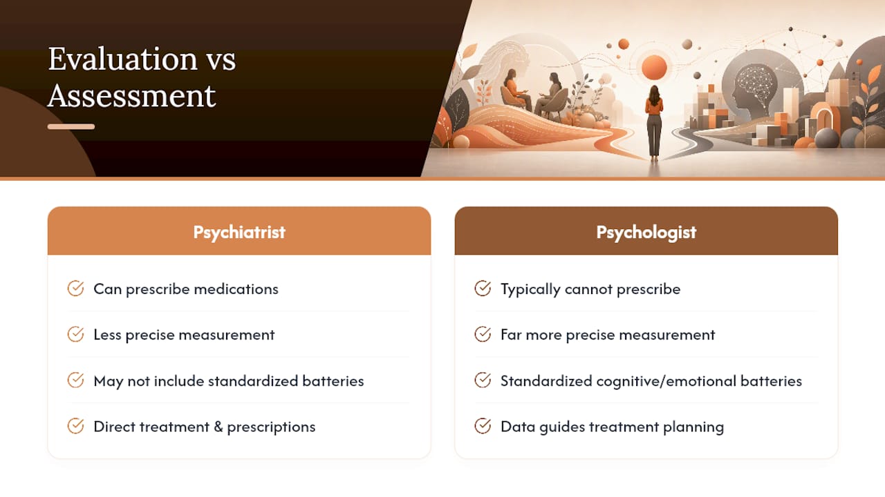 Psychiatric evaluation versus psychological assessment comparison