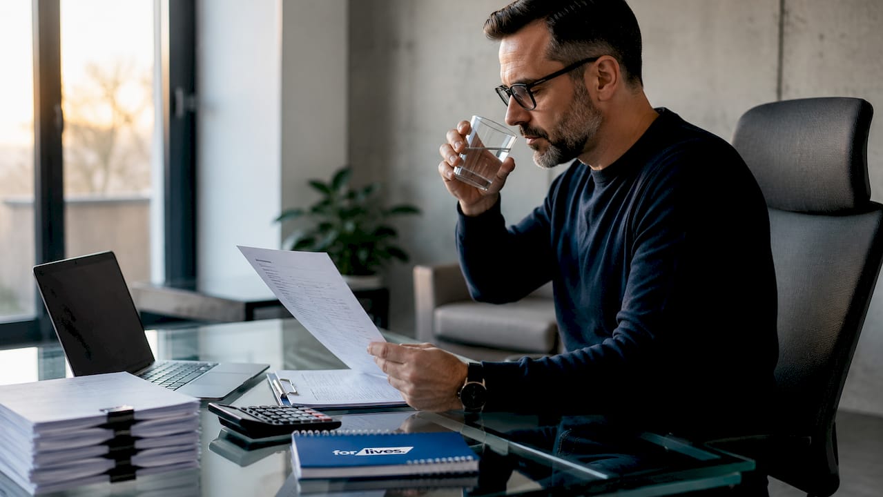 Un hombre revisa papeles de contabilidad en su despacho