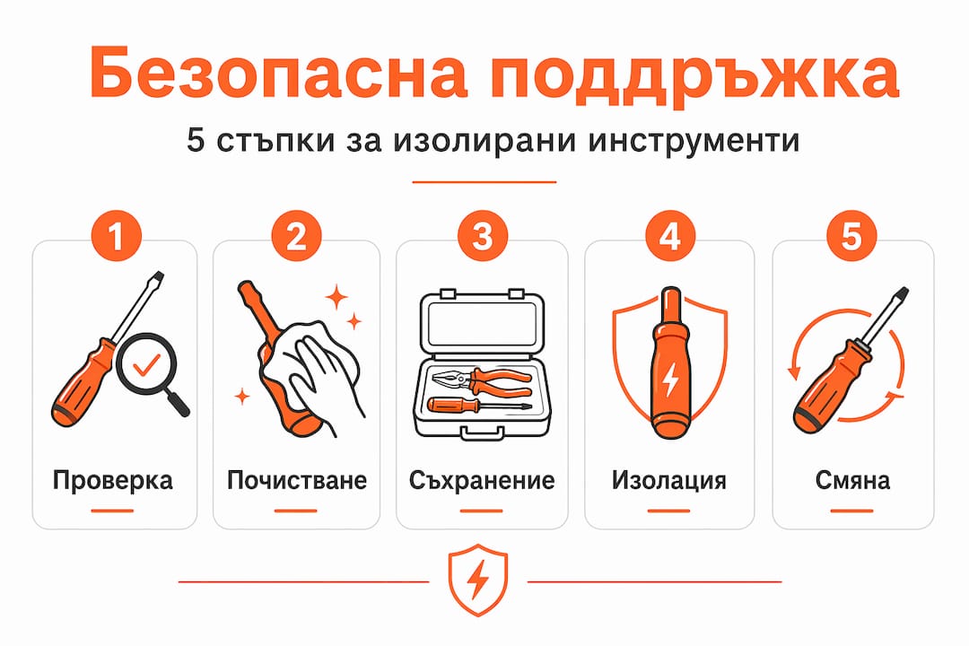 Визуално ръководство с пет основни стъпки за правилна поддръжка на изолирани инструменти
