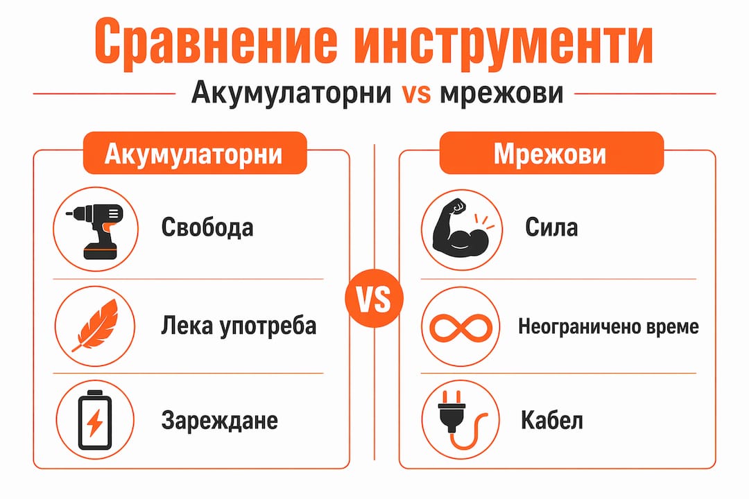 Сравнителна инфографика: Какви са плюсовете и минусите на инструменти с кабел и без кабел
