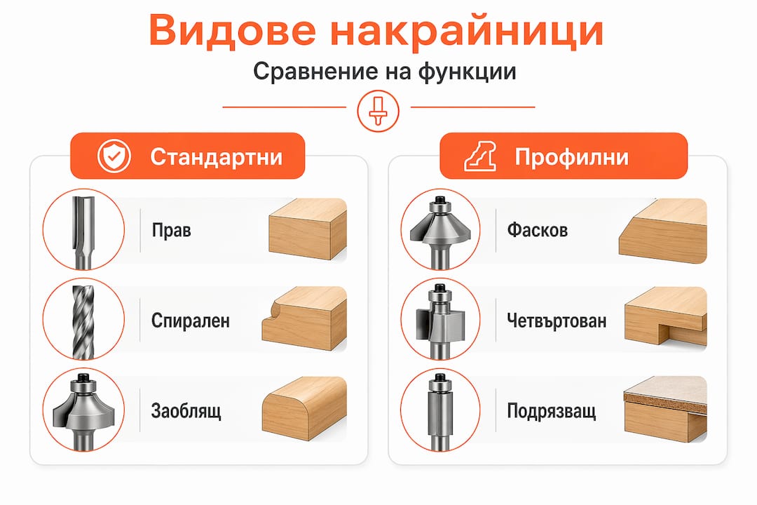 Инфографика: Сравнение между стандартни и профилни фрезери за дърво