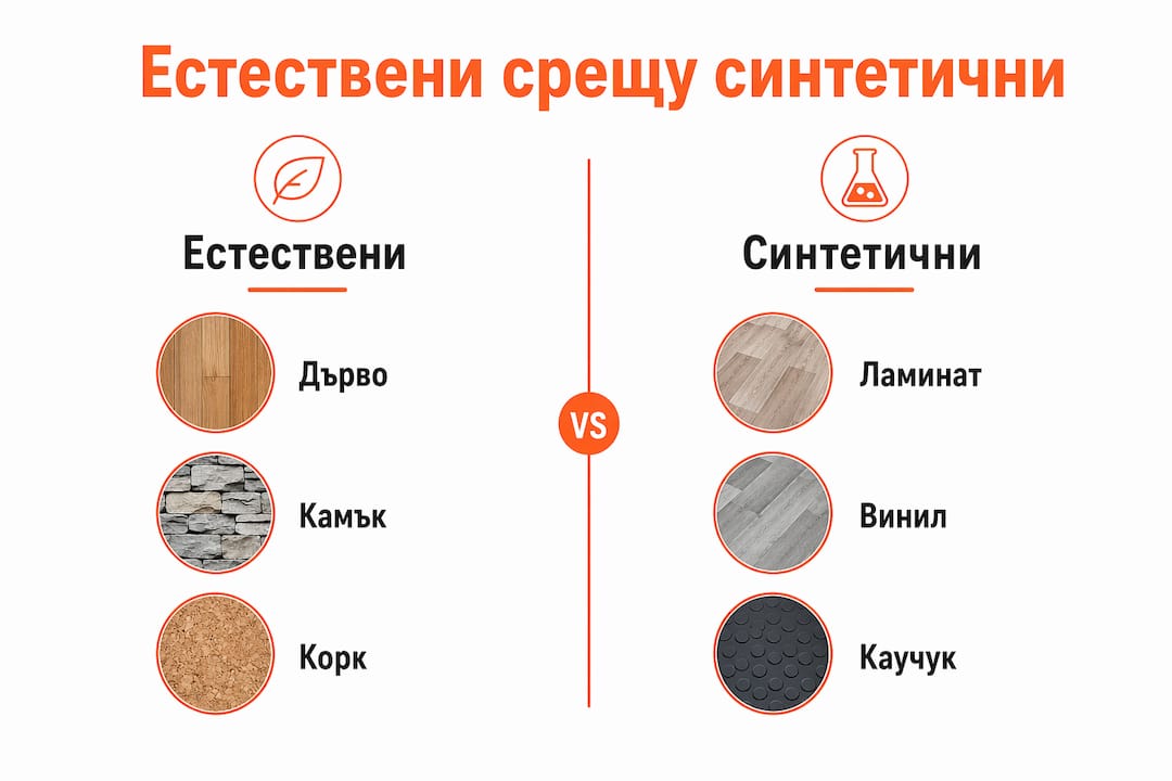 Сравнителна инфографика: плюсове и минуси на естествените и изкуствените настилки